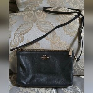 Coach Lyla double zip crossbody in black pebbled leather gold hardware